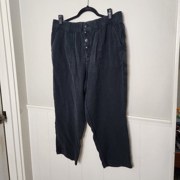 MADEWELL BlackCotton-Linen Pull-On High-Rise Tapered Pants: Button-Front Edition - Picture 1 of 6
